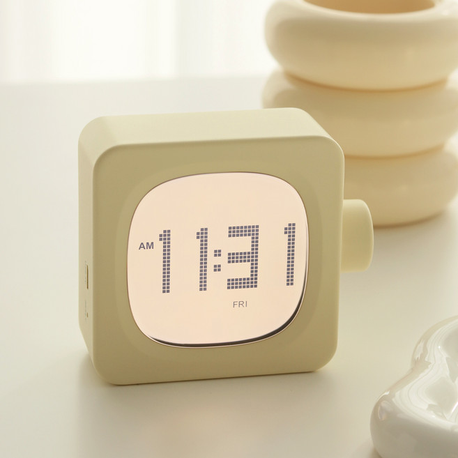 플랜룩스 무드버터 무선 충전식 전자 디지털 LED 무소음 알람 탁상시계, 옐로우