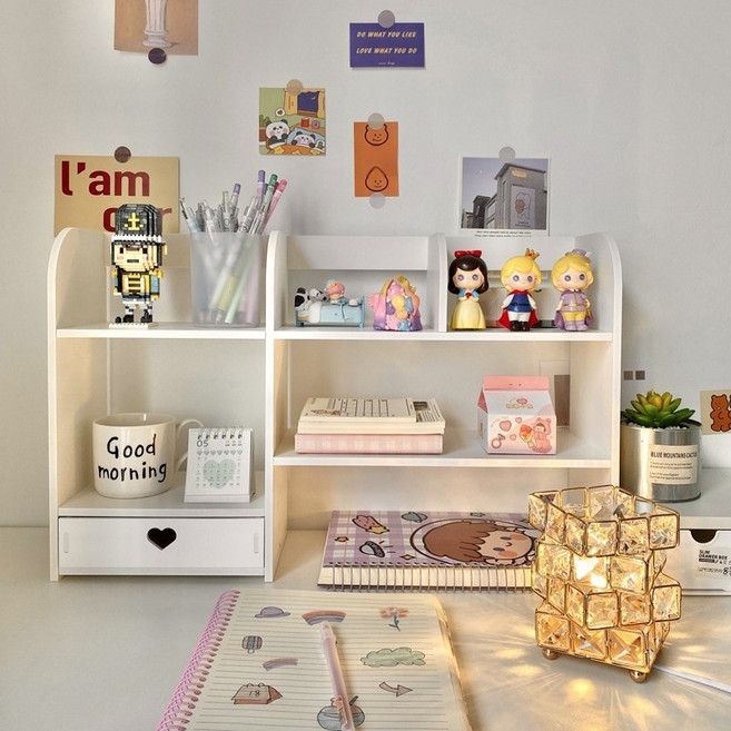 로커스 다용도 테이블 정리 선반 책장 정리함 하트 책장 두꺼운 형, 2단