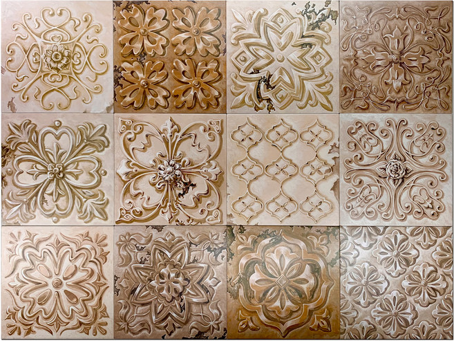 인스타일 모자이크 DIY 접착 조각타일 12종 세트 A, 앤틱브라운, 14 x 14 cm