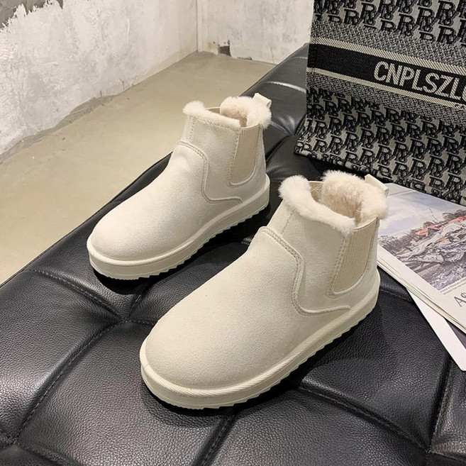 COMMASHOE 保暖絨毛皮革短靴 SM5523