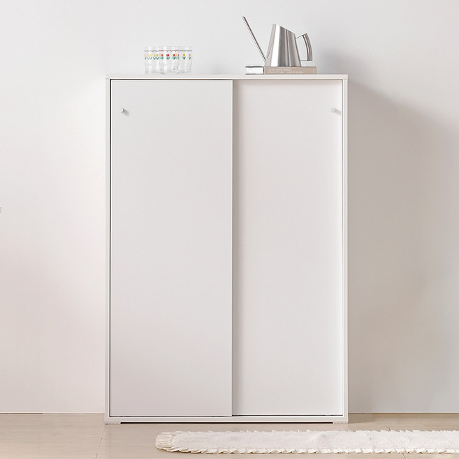 서울소호 슥 열리는 슬라이딩 4단 선반형 수납장 800 방문설치, 화이트
