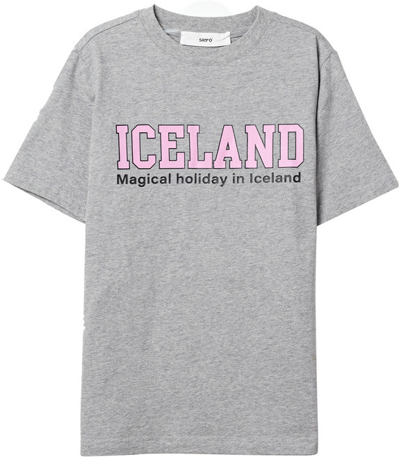 SIERO COSIERO 男女通用 Iceland 字母印花短袖T恤 SH6TSU182, 麻灰色