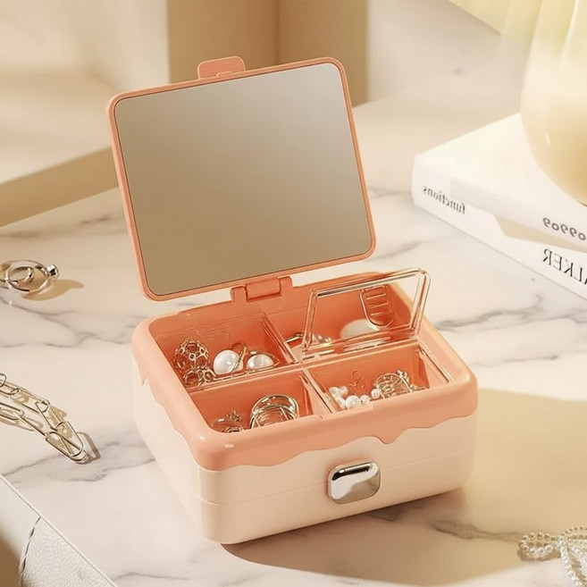 조인메이드 휴대용 거울 칸막이 악세서리 보관함, 핑크, 1개