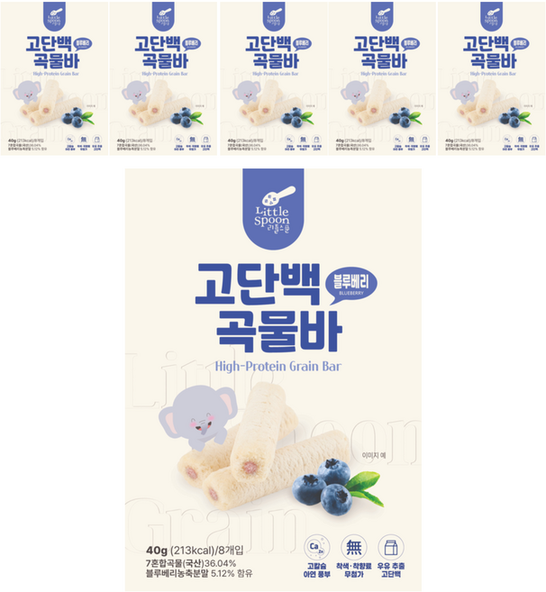 리틀스푼 고단백 곡물바 블루베리, 40g, 6개