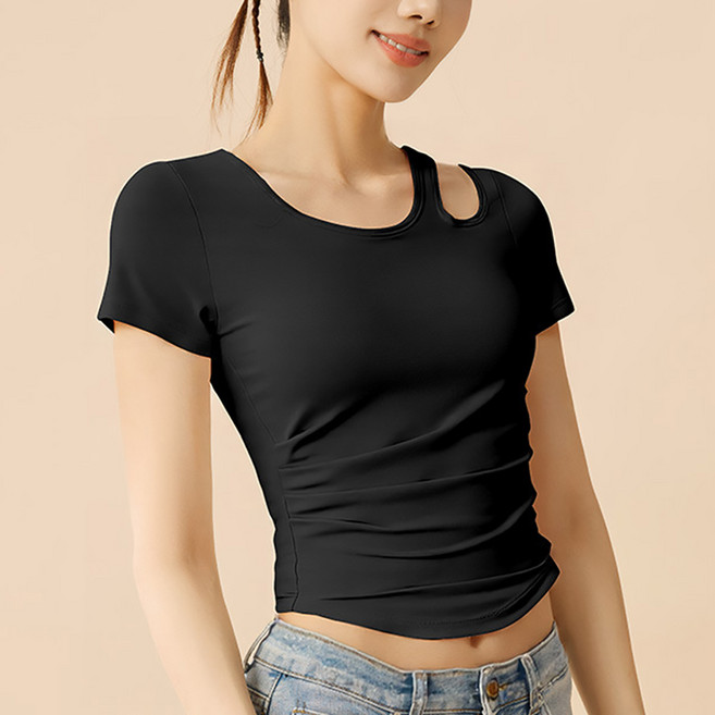 MarketA 女款單肩開衩瑜伽T恤