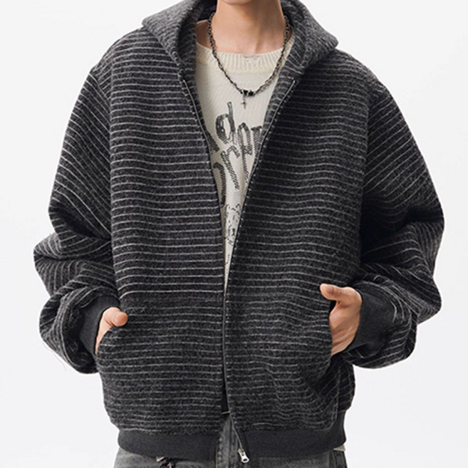 패션플로우 남성용 스트라이프 후드 집업 줄무늬 가디건