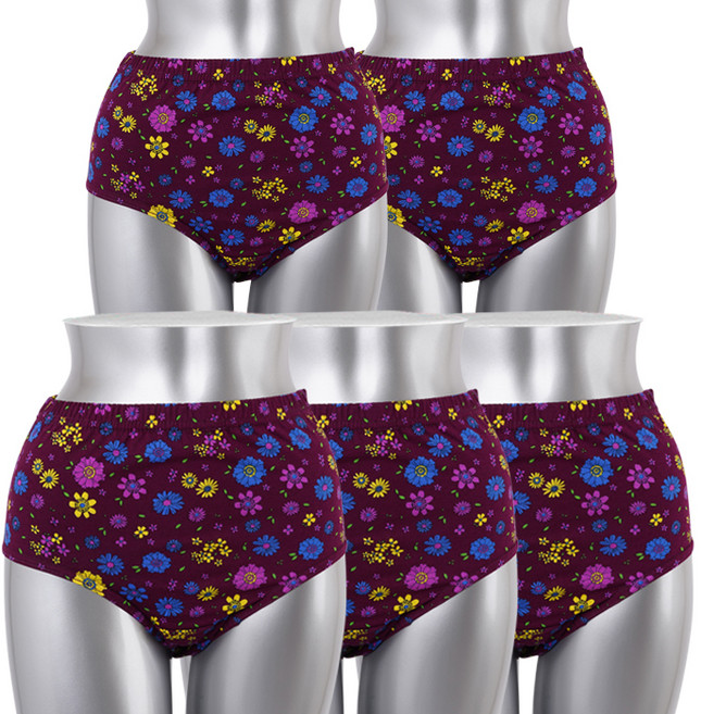 캐리루시 40수 실켓 순면 본염 플라워 맥시 통기성 팬티 5p