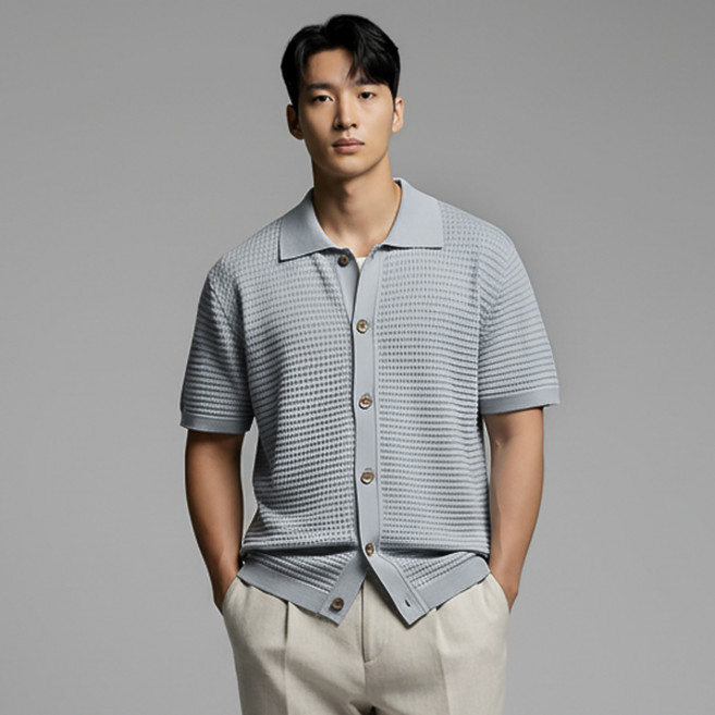 레이먼 남성용 스크로 반팔 니트 가디건