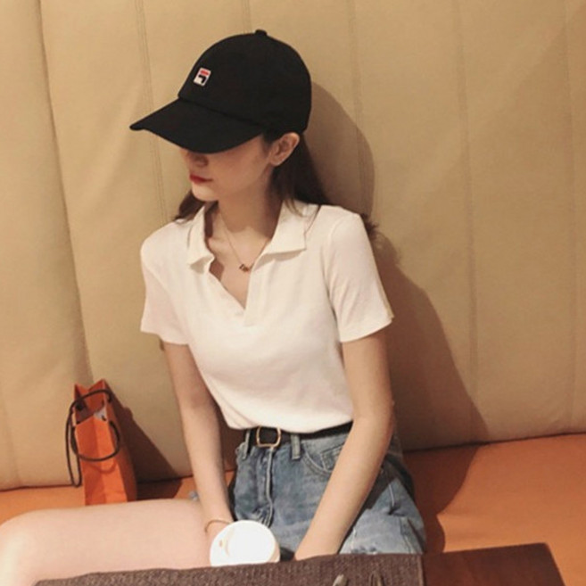 디멜디 여성용 여름 슬림핏 카라 반팔티셔츠