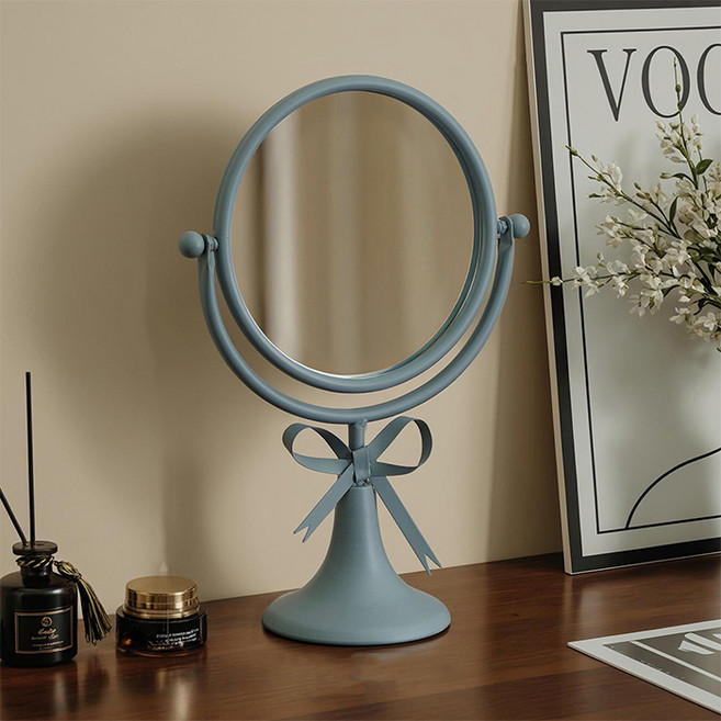 따봉오빠 클래식 리본 타이 로맨틱 오브제 탁상 거울 JNHA2315, 블루