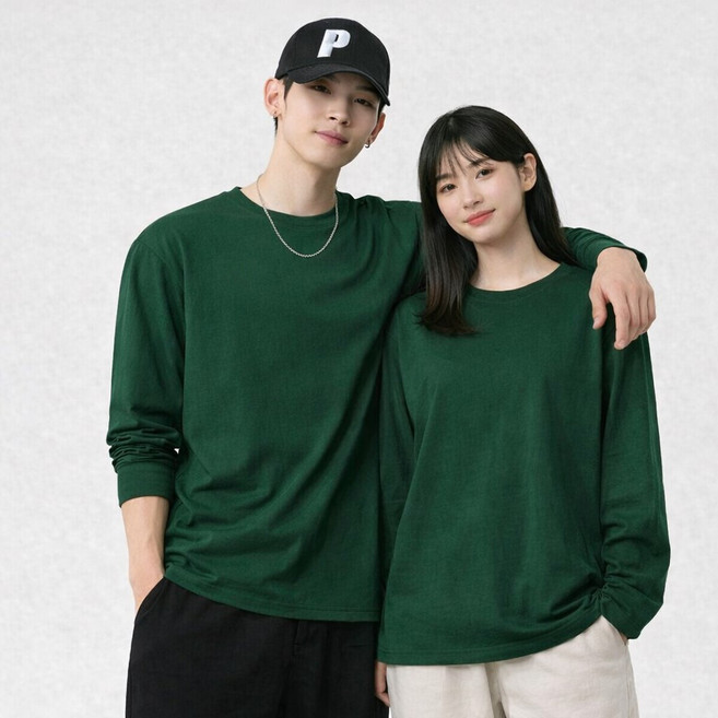 언헤브 남녀공용 솔리드 긴팔 티셔츠