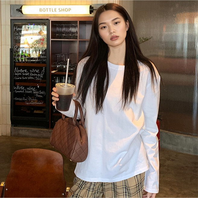 라라온 여성용 루즈핏 베이직 긴팔 무지 티셔츠 TSP2958