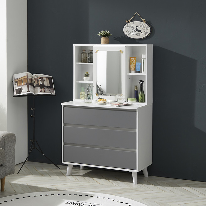 신영원목 은하수 C타입 수납 화장대 방문설치, 화이트그레이