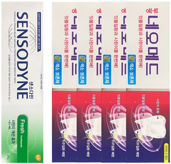 센소다인 후레쉬 치약 120g + 부광약품 네오메드 시린이치약 125g x 4p, 1세트