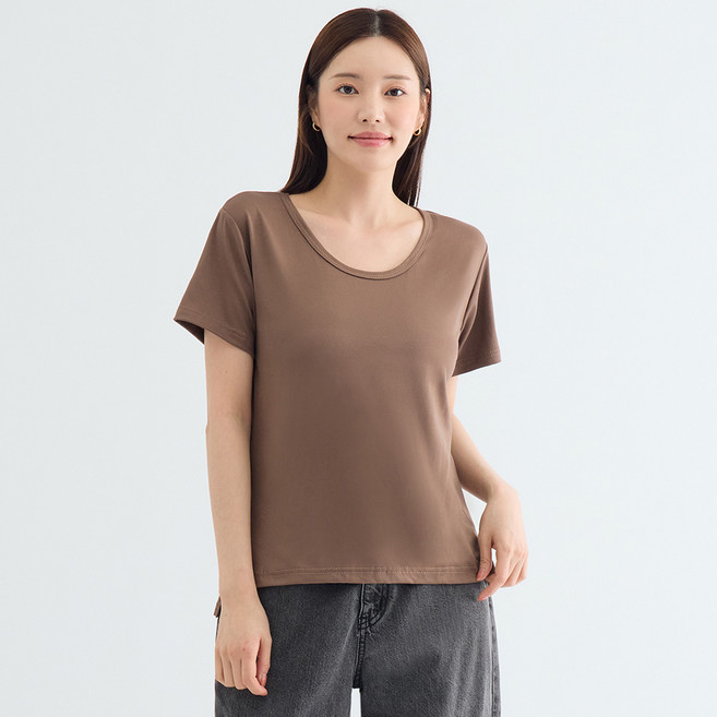 엘쏘 여성용 기본 루즈핏 유넥 이너 힙커버 반팔 티셔츠