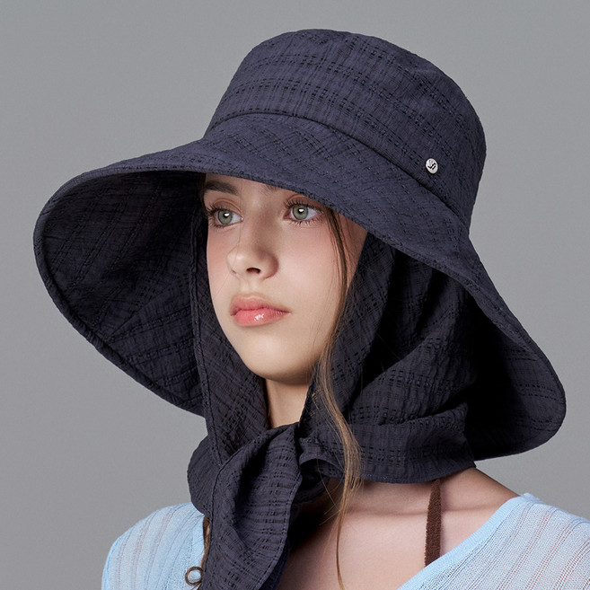 화이트샌즈 체크 와플 에어리 탈부착 차양막 스카프 로베인 플로피햇