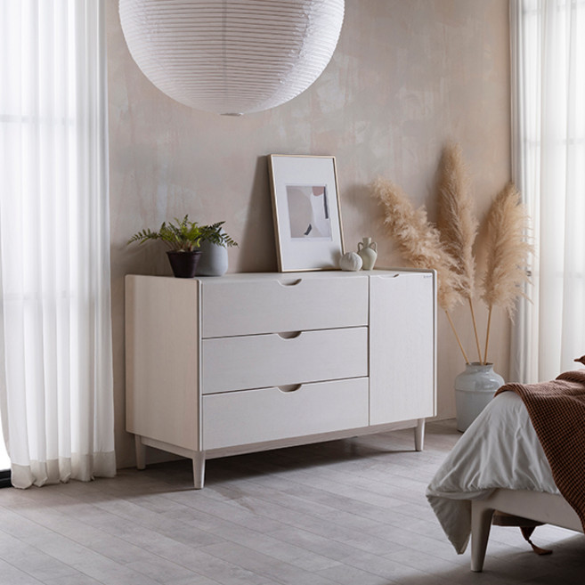 리바트 프레스노 와이드 수납장 방문설치, 화이트, 3단