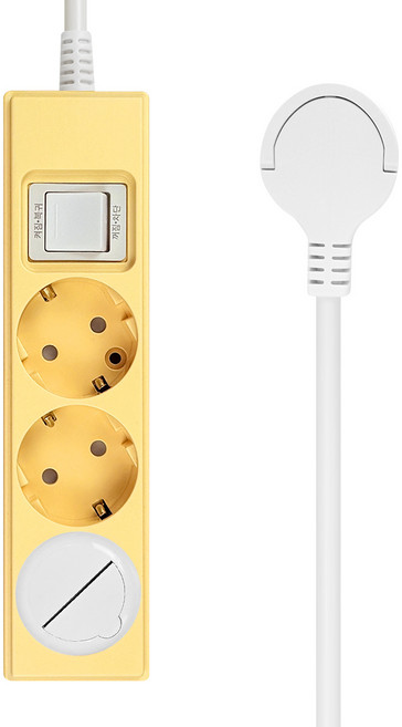 원스탑 제로갭 슬림 납작 절전 스위치 고용량 16A 멀티탭 3구 + 안전커버, 버터 옐로우(멀티탭), 1개, 2m