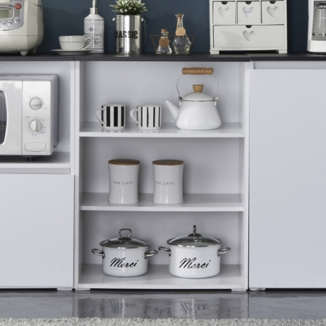 제우스가구 국내제작 심플 오픈 수납장 선반, 블랙 화이트