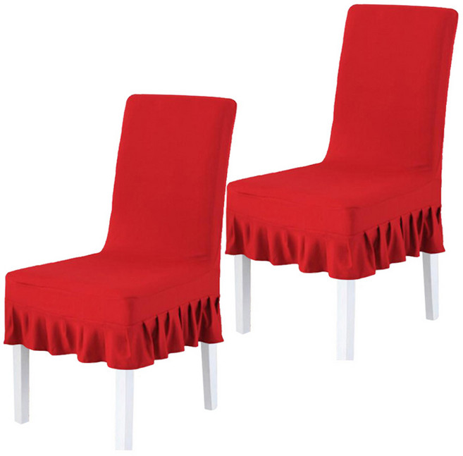 하늬통상 원컬러 프릴 의자커버 2p, 레드, 2개