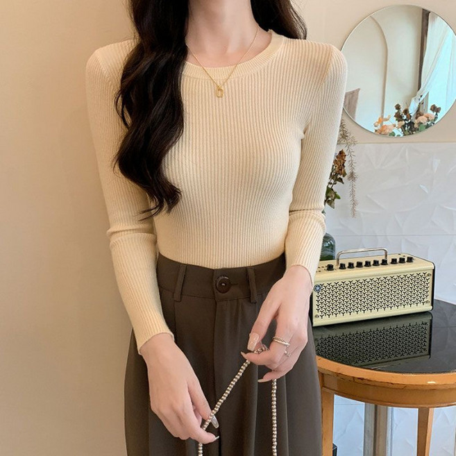 라라티나 여성용 자르반 기본 골지 이너 니트 긴팔 티셔츠