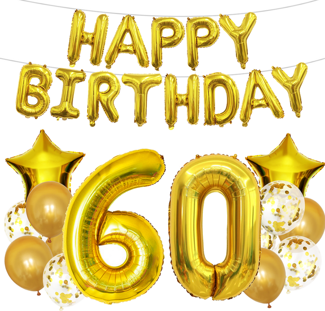 코히모 환갑 칠순 팔순 파티 기념일 대형 숫자 풍선 세트 60 5W0387, 골드, 1세트