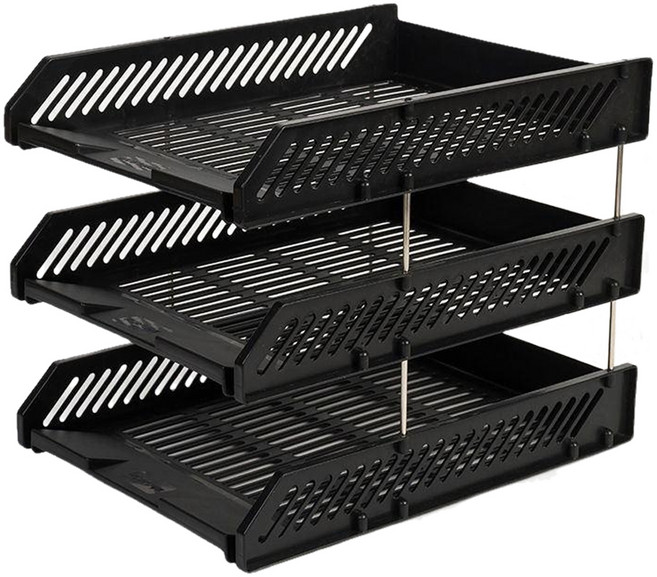 코히모 데스크 서류 정리함 받침대 4W165, 블랙, 3단