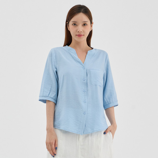 Elsso 女款開襟V領寬鬆版型襯衫