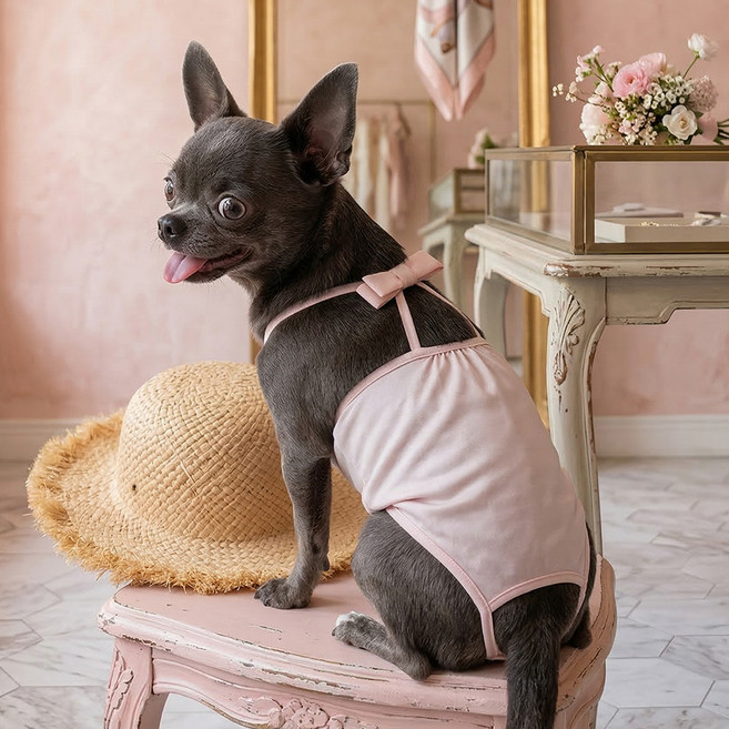 웨이비데이즈 반려동물 휴양지 리본 원피스 수영복 W265-0162PS, 핑크, 1개