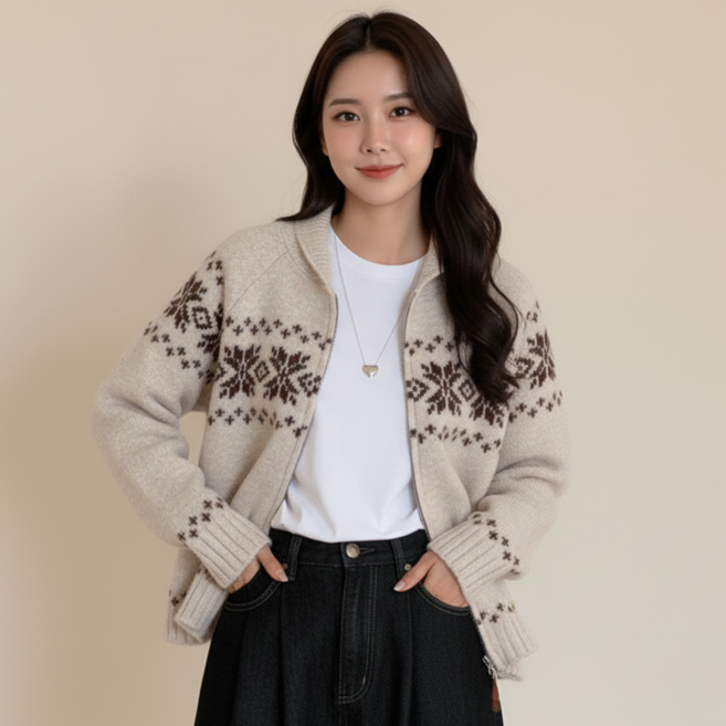 Marketpia 女款北歐風開襟式針織雙向拉鍊外套