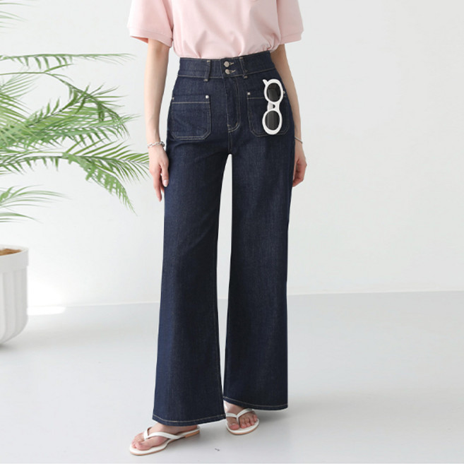 피핀 여성용 논페이드 투버튼 포켓일자 데님팬츠 #710701