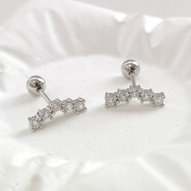 gelluna 女性用醫療鋼線條方晶鋯石閃亮層次感耳骨螺旋槓鈴球型耳環 12 x 5 mm P-931 2入