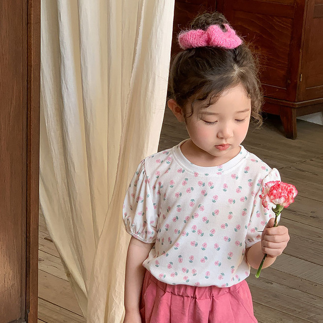 Starbean 女童圖案泡泡袖短袖T恤