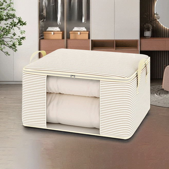 리빙공감 스트라이프 손잡이 이불 정리 보관함, 옐로우, 3개