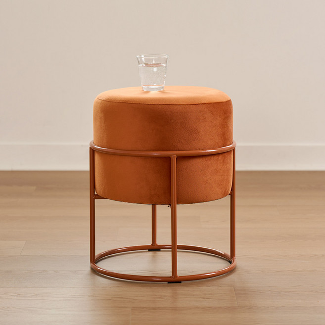 룸앤홈 테라 벨벳 원형 스툴, 브라운, 1개