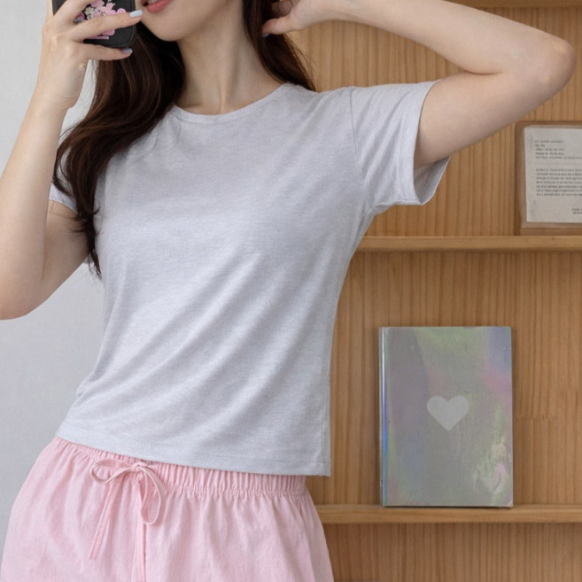 라라온 여성용 크롭 무지 냉감 스판 반팔 티셔츠 26TSP3930