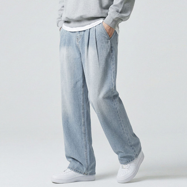 블루포스 남성용 서티올 와이드 뒷밴딩 워싱 청바지