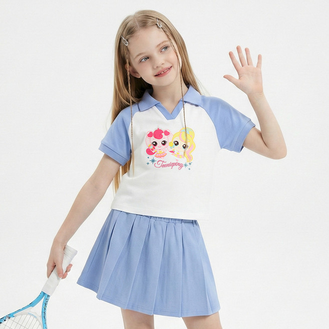 프리미에팜 아동용 캐치 티니핑 5부 카라 티셔츠 + 플리츠 스커트 상하의 세트