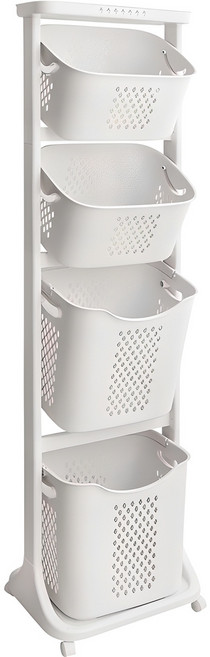 TROLLEY V4 大容量新型搖擺四層洗衣籃, 象牙白