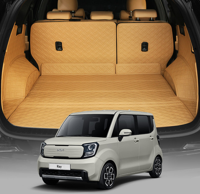 디테일링 우븐블럭 프리미엄 풀커버 트렁크매트 + 킥매트 + 가죽 보호제 세트, 새들브라운 + 아이보리, 더 뉴 레이(TAM) 스탠다드 등급, 벤 호환X