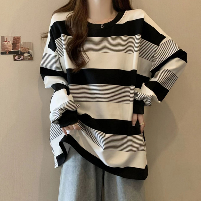 알로데 여성용 스트라이프 맨투맨 티셔츠