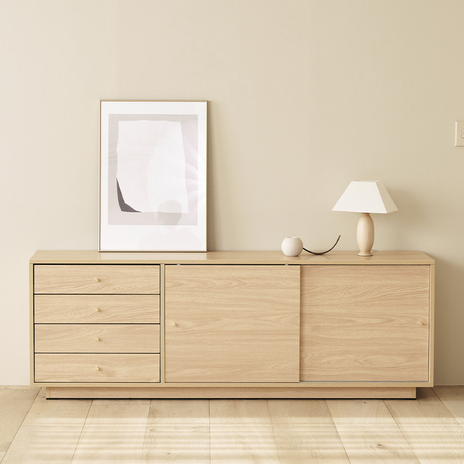 아이엔지홈 마르티 4단 서랍 거실장 1800 방문설치, 내추럴오크