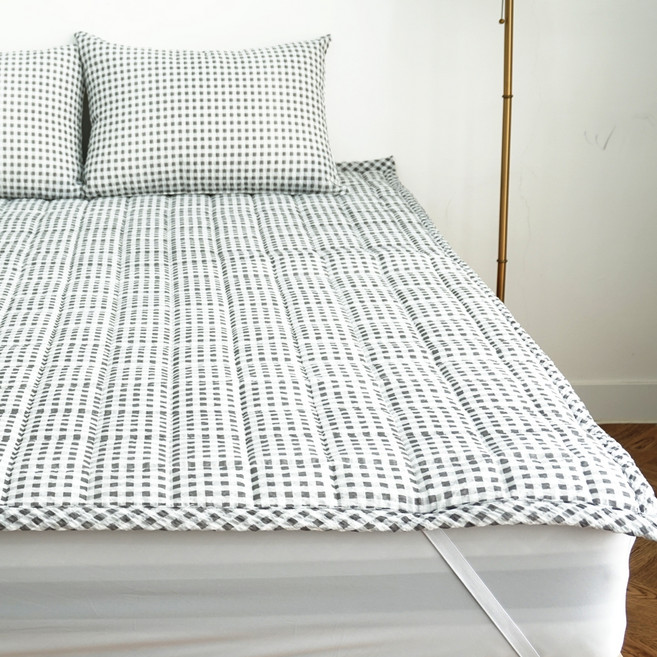 Bassum 固定綁帶泡泡紗夏季床墊, 格紋灰色