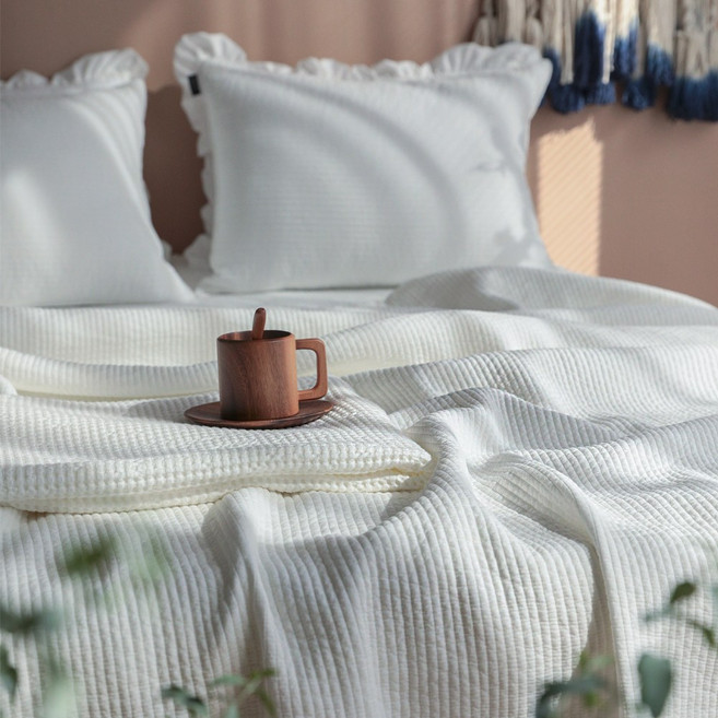 혤로우슬립 면 피그먼트 워싱 줄누빔 이불 겸 패드, 화이트