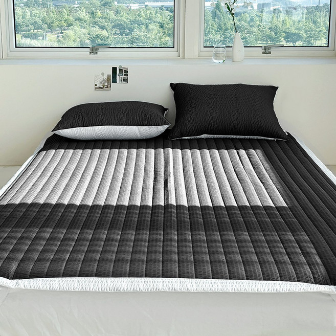 루시드슬립 시원보송 오션 시어서커 여름 침대패드, 슬릭 블랙