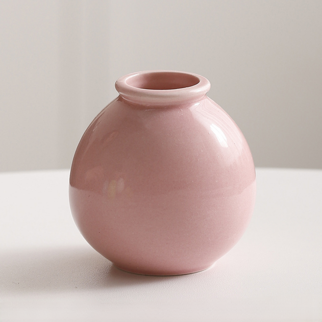 은희마법 미니 달항아리 스타일 유광 도자기 화병, 인디핑크