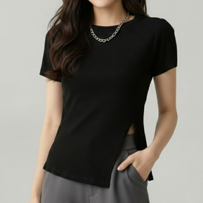 소니오 여성용 사이드 트임 반팔 티셔츠