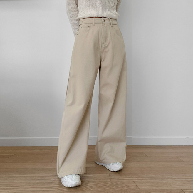 큐니걸스 여성용 밑단 똑딱이 허리단 옆절개 비죠 백플랩 포켓와이드 팬츠