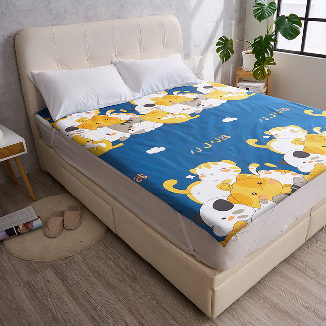 J-bedtime 床寢時光 專業防護100%防水平單式保潔墊 YY6829L, 團團奶貓
