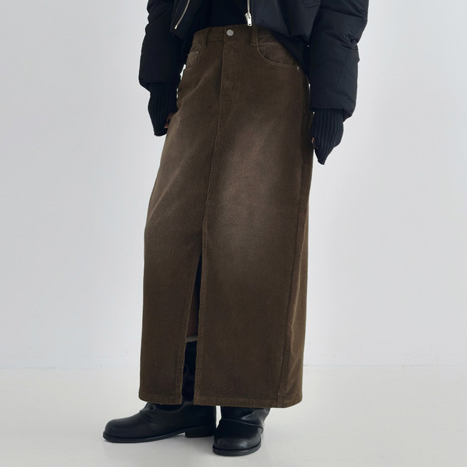 플랜데이 여성용 차니 앞트임 코듀로이 롱스커트